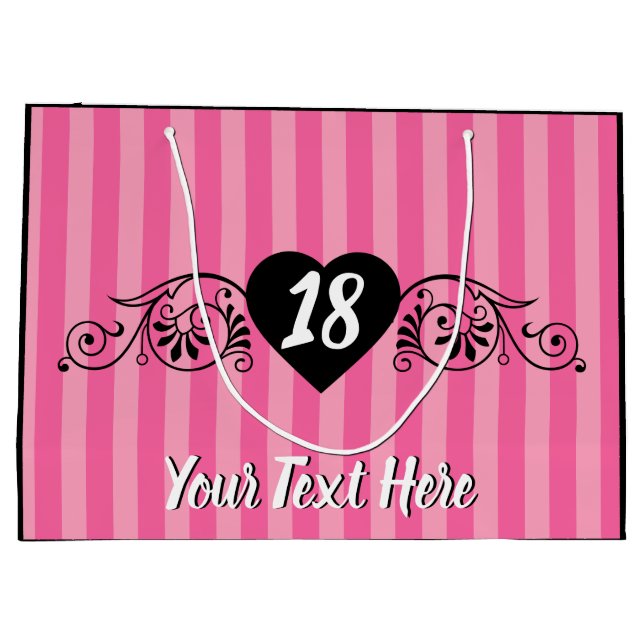 Feminine Elegant Birthday Party Pink Stripes Large Gift Bag (Back)