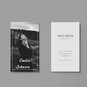 Feminine Elegant Black & White Photo Typography  Business Card