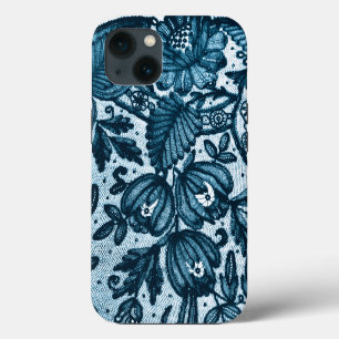 Feminine Elegant Floral Blue Lace iPhone 13 Case