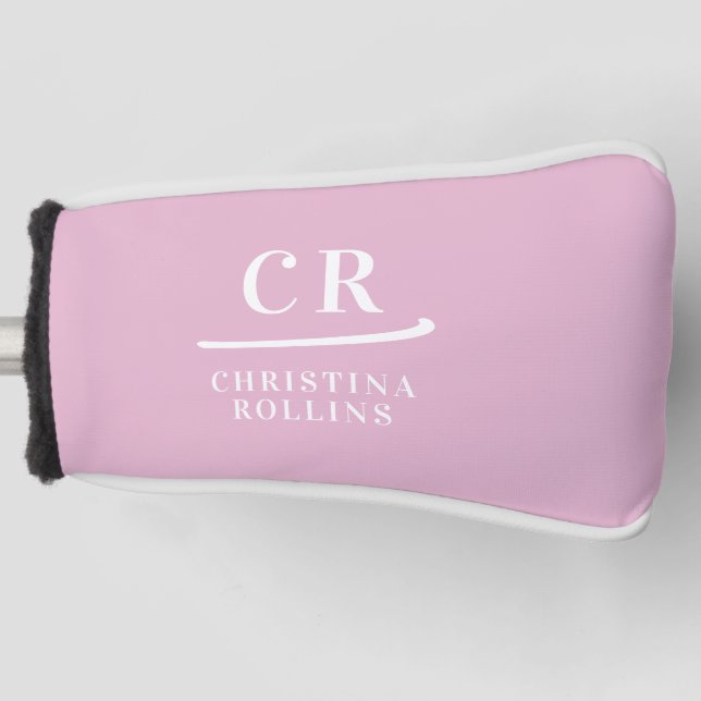 Feminine Elegant Pink Personalized Monogram Putter Golf Head Cover (Front)
