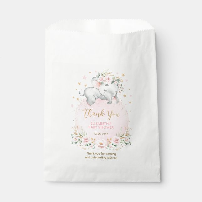 Feminine Elephant Pink Blush Floral Baby Shower Favour Bags (Front)