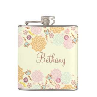 Feminine Fancy Modern Floral Personalised Hip Flask