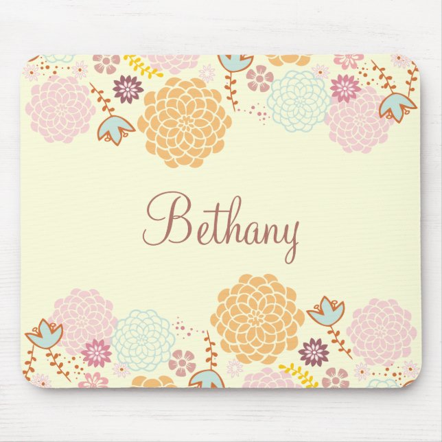 Feminine Fancy Modern Floral Personalised Mouse Pad (Front)