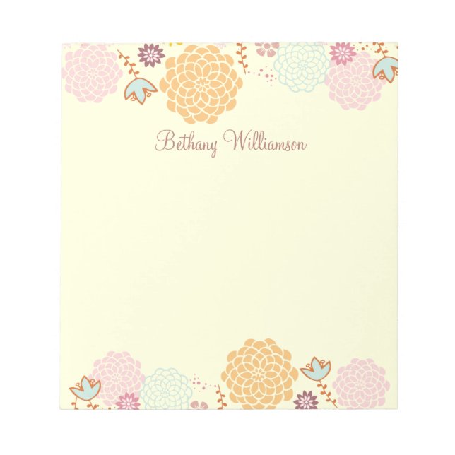 Feminine Fancy Modern Floral Personalised Notepad (Front)
