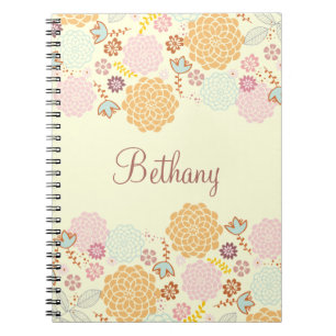 Feminine Fancy Modern Floral Personalised Spiral Notebook