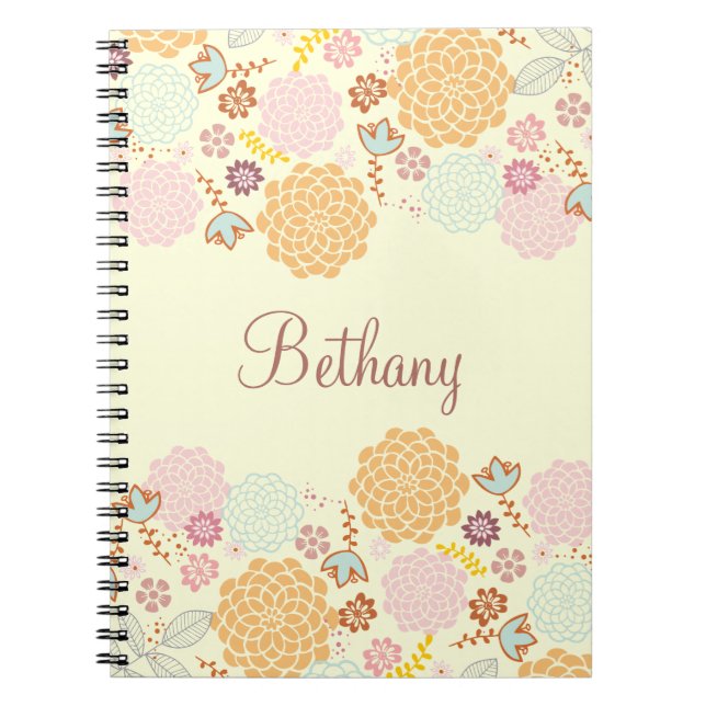 Feminine Fancy Modern Floral Personalised Spiral Notebook (Front)