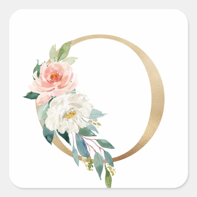 Feminine Faux Gold Foil Floral Letter O Monogram  Square Sticker (Front)