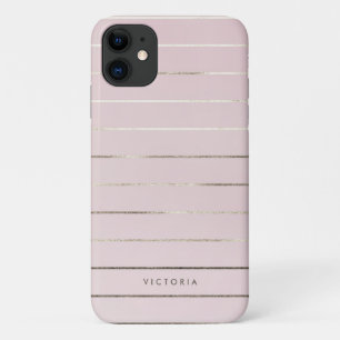 Feminine Faux Gold Foil Stripes Pattern Blush Pink Case-Mate iPhone Case
