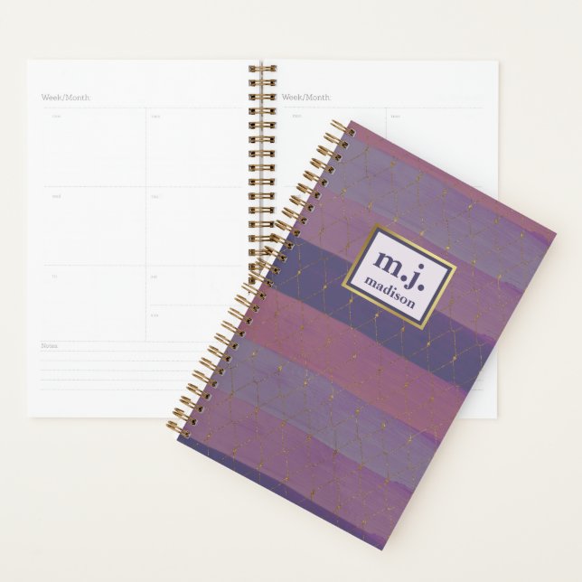 Feminine Faux Gold with Purple Brush Strokes Planner (Display)