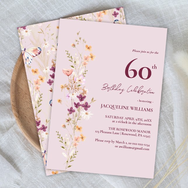 Feminine Floral 60th Birthday Invitation (Creator Uploaded)
