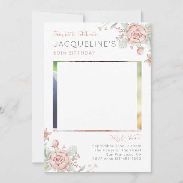Feminine Floral 60th Birthday Invitation (Front)