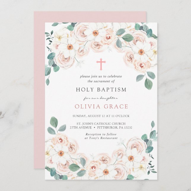Feminine Floral Baptism Invitation (Front/Back)