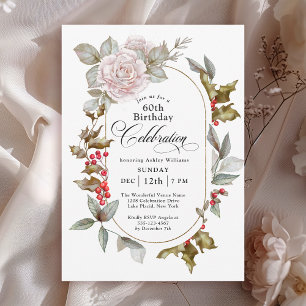Feminine Floral December 60th Birthday Party Invitation