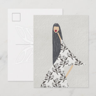 Feminine Floral Glam Fashion Illustration Art Postcard