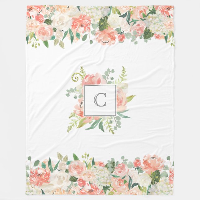Feminine Floral Pattern with Your Monogram Fleece Blanket (Front)