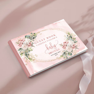 Feminine Floral Rose Gold Greenery Guest Book