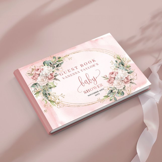 Feminine Floral Rose Gold Greenery Guest Book (Feminine Floral Rose Gold Greenery Guest Book)