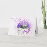 Feminine floral watercolor birthday card<br><div class="desc">This is such a pretty and feminine image of a pot of purple and white flowers. An ideal card for the woman in your life who loves flowers and or gardening. The internal image can be used for framing. This is easy to customise but if you have any problems you...</div>
