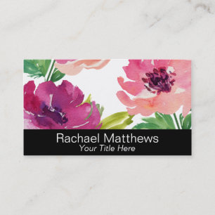 Feminine Floral Watercolor Roses Business Card