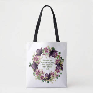 Feminine Floral Wreath Empowering Religious Quote Tote Bag