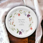 Feminine Floral Wreath Happy 90th Birthday Paper Plate<br><div class="desc">Celebrate a 90th birthday in lovely feminine style with this modern floral wildflowers birthday party plate. A beautiful watercolor painted wreath of mixed wildflowers in hues of pink, purple, peach, blue and white with scattered greenery make this design pop with style. Personalise the text template with the guest of honour's...</div>