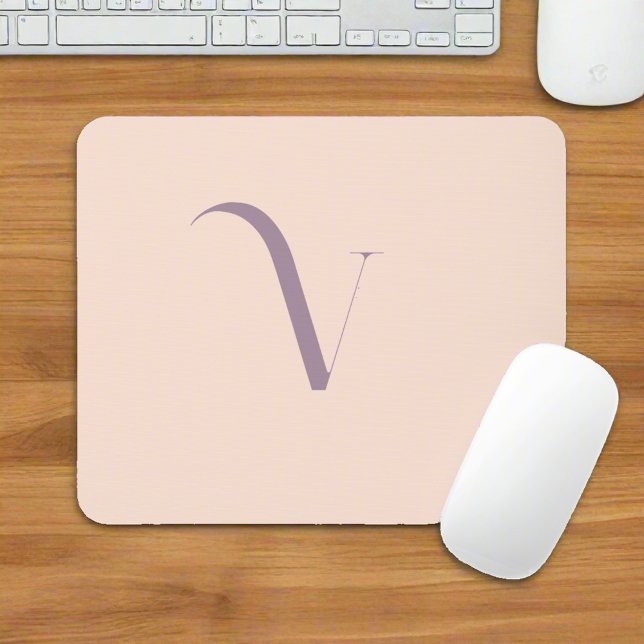 Feminine Girly Blush Pink Unique Initial Purple  Mouse Pad (Creator Uploaded)