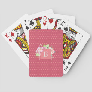 Feminine Girly Chic Monogrammed Pink Floral Playing Cards