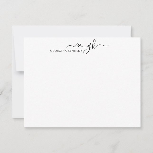 Feminine Girly Heart Script 2 Monogram Initial Card (Front)