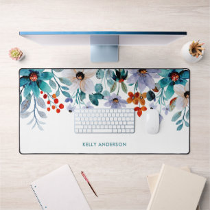 Feminine Girly Tropical Foliage Pattern Desk Mat