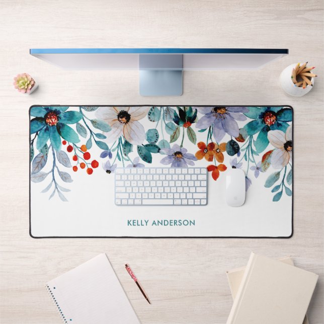 Feminine Girly Tropical Foliage Pattern Desk Mat (Office 1)