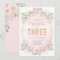 Feminine Glam Blush Floral Pink Gold 3rd Birthday