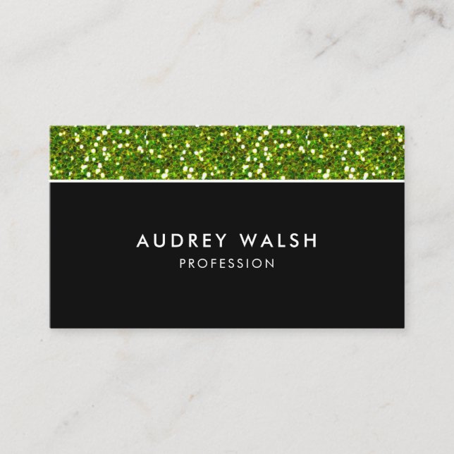 Feminine Glam Green glitter luxury professional Business Card (Front)