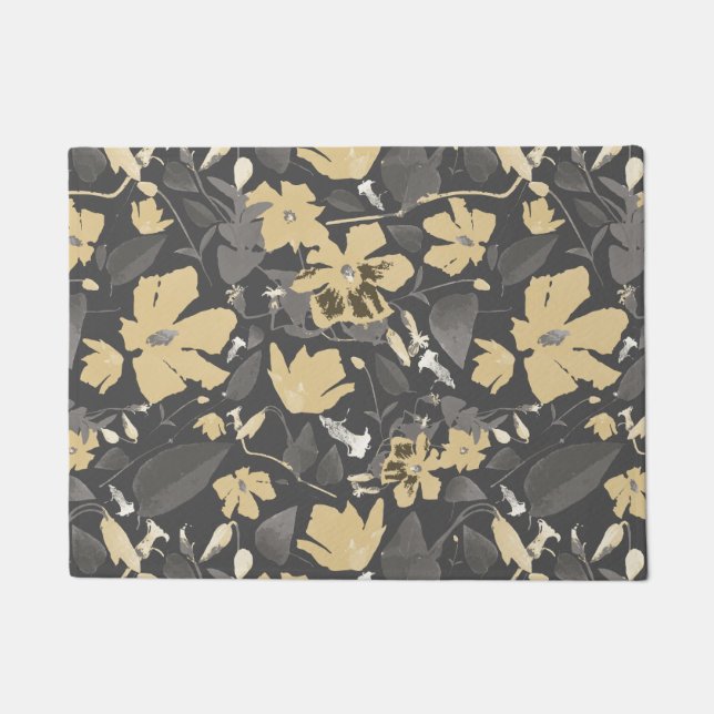 Feminine Gold Grey Floral Pattern Doormat (Front)