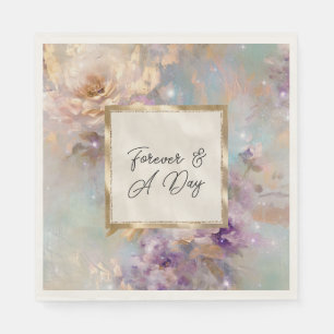 Feminine Gold Purple White Flowers Napkin