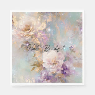 Feminine Gold Purple White Flowers Napkin