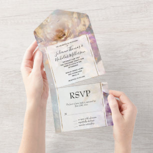 Feminine Gold White Flowers All In One Invitation