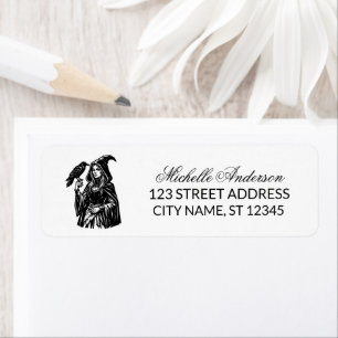 Feminine Gothic Witch and Raven Return Address
