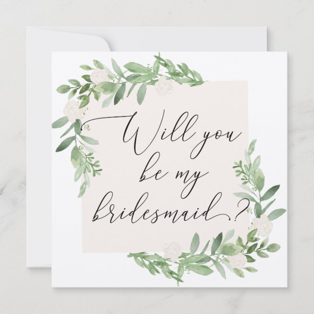 Feminine greenery and blush bridesmaid card (Front)