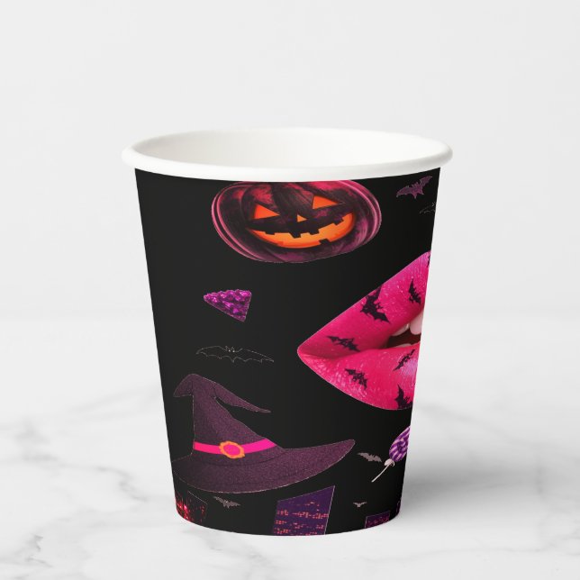 Feminine Halloween Pink Paper Cups (Front)
