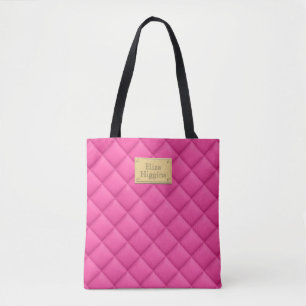Feminine Hot Pink Quilted Pattern Name Tote Bag