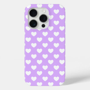 Feminine Lavender And Cute White Hearts Pattern iPhone 15 Pro Case