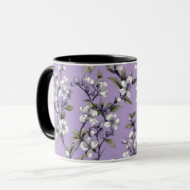 Feminine Lavender Lilac Blossom Floral Pattern Mug (Front Left)