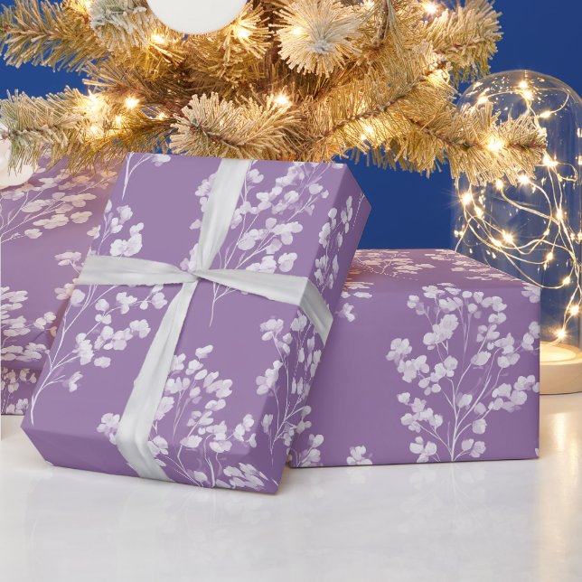 Feminine Lavender Lilac Blossom Floral Pattern Wrapping Paper (Holidays)