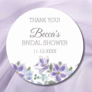 Feminine Lilac Floral Bridal Shower Thank You Classic Round Sticker