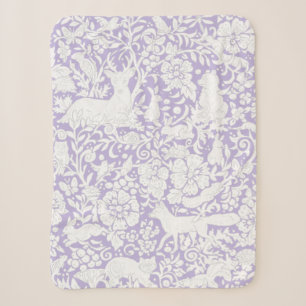 Feminine Lilac Purple White Woodland Animal Floral Sherpa Blanket