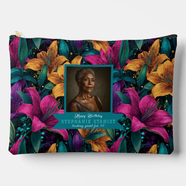Feminine Lilies Fantasy Milestone Birthday Accessory Pouch (Front)