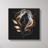 Feminine Line Art with Golden Leaf Flow