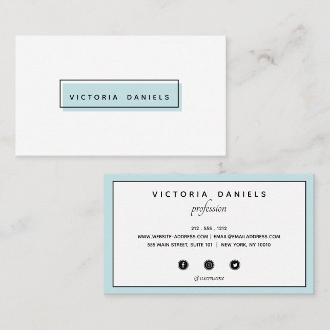 Feminine Logo | Blue | professional social media Business Card (Front/Back)