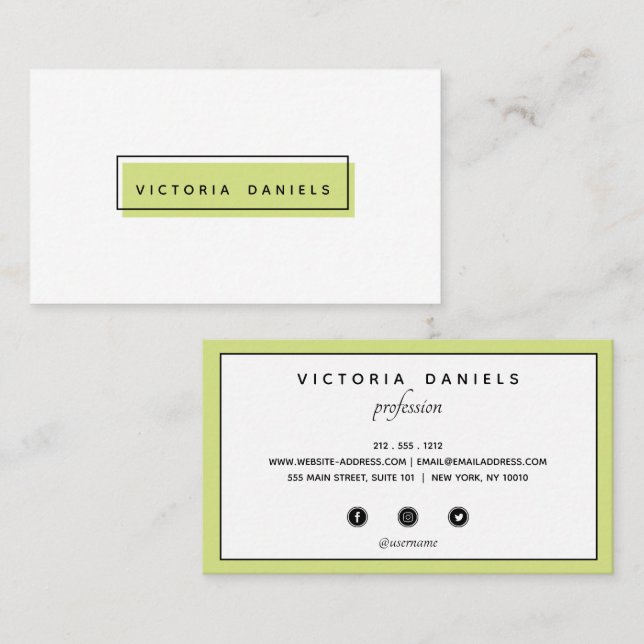 Feminine Logo | Green | professional social media Business Card (Front/Back)