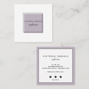 Feminine Logo   Lavender   social media icons Square Business Card